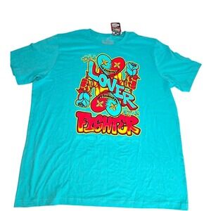 Baws Mens Shirt Lover Not A Fighter Graphic Shirt Size 2XL XXL Aqua‎ NEW